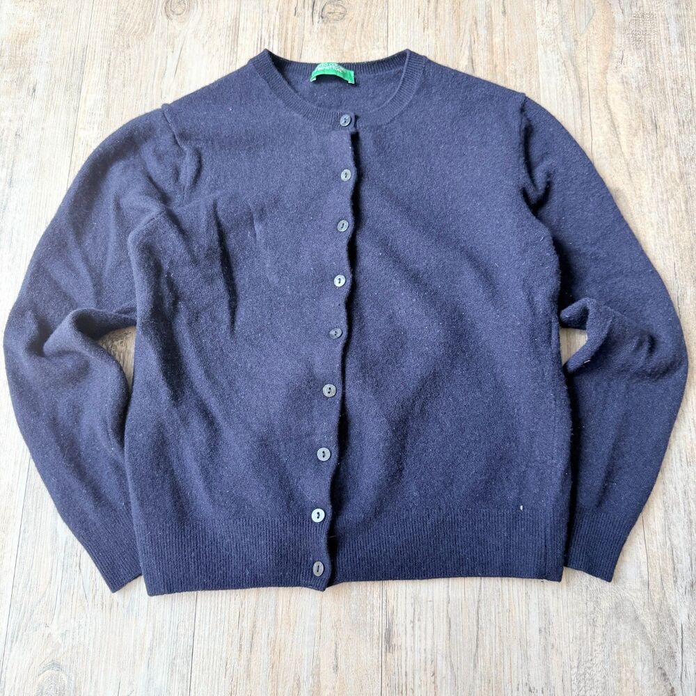United Colors of Benetton 100% New Wool Cardigan Sweater Navy Blue Women's Small